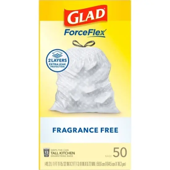 Glad ForceFlex Drawstring Fragrance Free Trash Bags - 13gal/50ct image {13}