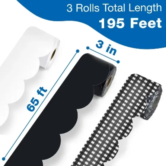 Carson Dellosa Education 65' Black, White, & Gingham 3 Pack Rolled Bulletin Board Border Set (3 rolled borders) image {1}