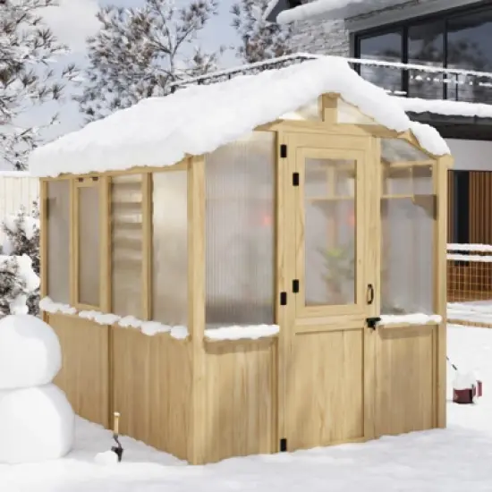 EAGLE PEAK Wooden Polycarbonate Walk-in Greenhouse, Cedar Hobby Green House with Roof Vent image {10}