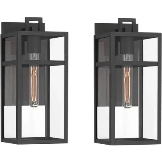 John Timberland San Lucas 14 1/2" High Modern Outdoor Wall Light Fixture Mount Porch House Set of 2 Weatherproof Sand Black Metal Clear Glass Shade image {9}
