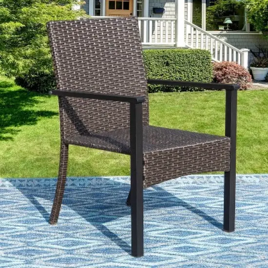 5pc Outdoor Dining Set: Wicker Chairs with Cushions & Round Metal Table - Captiva Designs image {11}