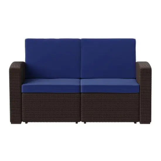 Emma and Oliver Faux Rattan Loveseat with All-Weather Cushions image {8}