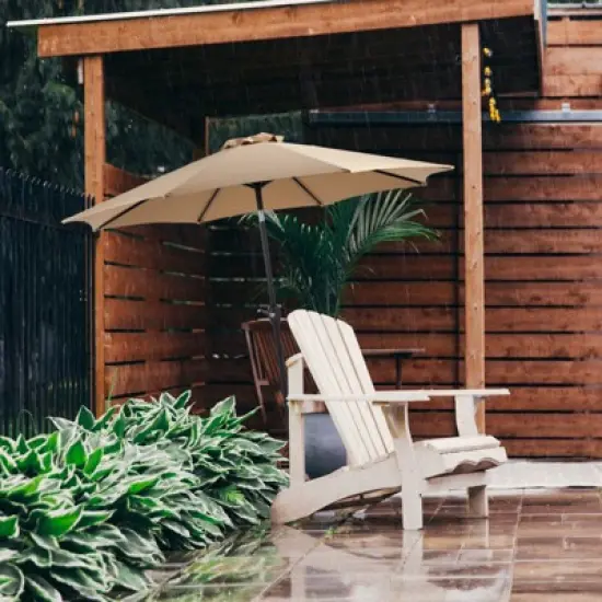 DOMETOUR 9 foot outdoor patio umbrella with button tilt and crank, Outdoor patio/market table umbrella UV protected and waterproof, khaki image {2}