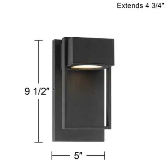 Possini Euro Design Pavel Modern Outdoor Wall Light Fixtures Set of 2 Textured Black Metal LED Downlight 9 1/2" for Post Exterior Barn image {3}