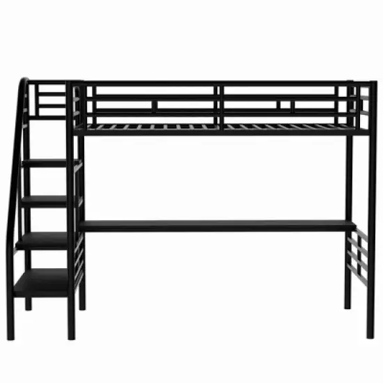 Metal Twin Size Loft Bed with Desk, Black - ModernLuxe image {4}
