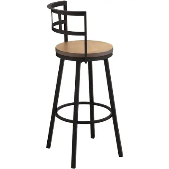 Elm Lane Matte Black Bar Stool 25 1/4" High Industrial Gray Wood with Backrest Footrest Kitchen Counter Height Island Home Shed image {7}