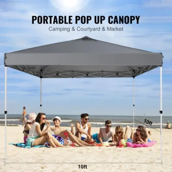 VEVOR Pop Up Canopy Tent, 10 x 10 ft, 250 D PU Silver Coated Tarp, with Portable Roller Bag and 4 Sandbags, Waterproof and Sun Shelter Gazebo image {2}