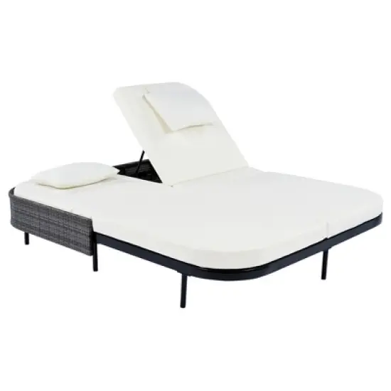 Whisen Outdoor Rattan Daybed with Beige Cushion, 5-Position Adjustable Backrest & Removable Pillows image {5}