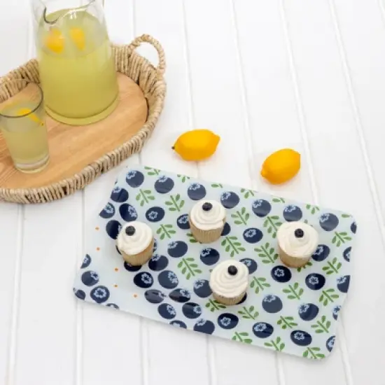 Pavilion Gift Company - Blueberries - 16.75" x 11" Glass Serving Tray - Serving Trays image {1}