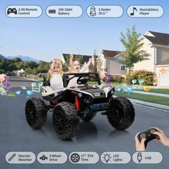 24V 2-Seater Kids UTV - Remote Control, 17" Tires, LED Lights & Music, 2-Speed (Ages 3-8) image {4}