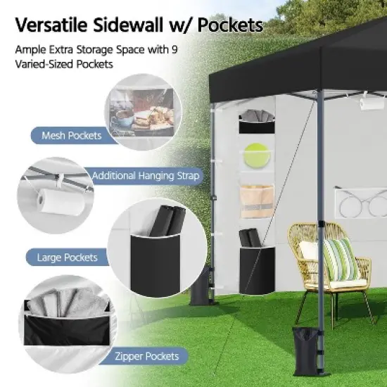 Yaheetech 10x10FT Pop-up Canopy with One-Push-To-Lock Setup Mechanism and Sidewallwith Pockets image {4}