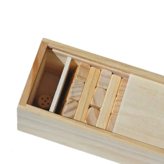 WE Games Wood Block Stacking Party Game That Tumbles Down when you play - Includes 12 in. Wooden Box and die image {6}