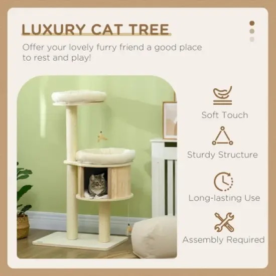 Chery Life 3-Level Cat Tree with Sisal Scratching Posts, Fun Cat Badminton Toy for Playing, Soft Cushions, & Play Areas image {3}