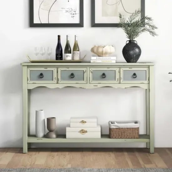 Costway Farmhouse Console Table 48'' Entryway Table with 2 Drawers & Open Storage Shelf image {4}