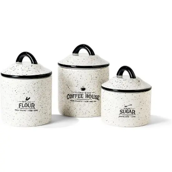 American Atelier Canister Set 3-Piece Ceramic Jars in Small, Medium, Large with Airtight Lids for Cookies, Flour, Sugar, Rice, Pasta, Cereal & More image {6}