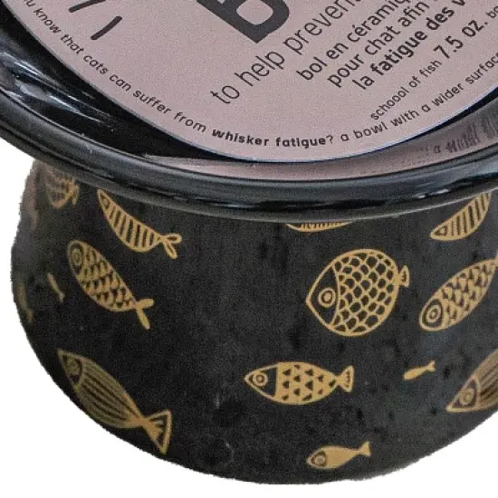 Dexypaws: Flat Top Ceramic Cat Bowl, Black Fish Print, 7.5oz, Pet Feeding Dish image {5}