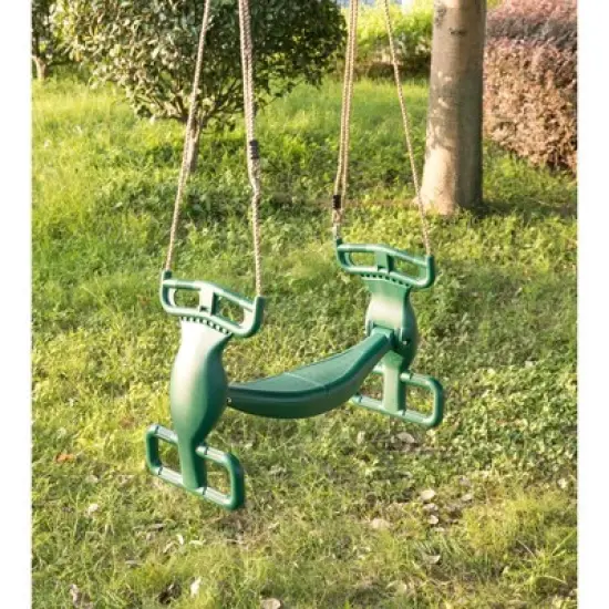PLAYBERG Outdoor Swingset Plastic Double Glider Playground Patio 2 Person Kids Fun Swing, Green image {2}