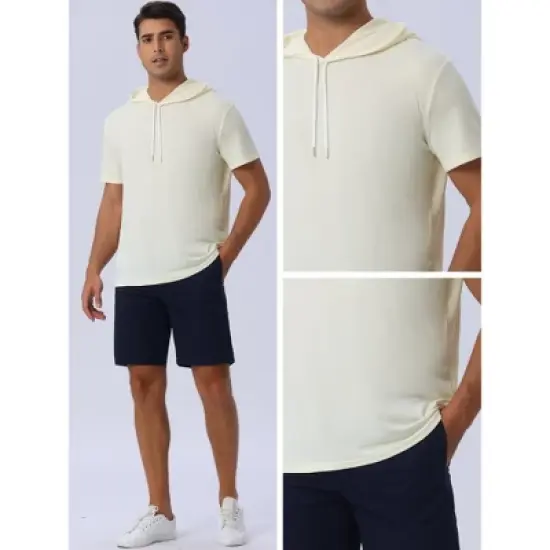 INSPIRE CHIC Men's Casual Short Sleeve Solid Color Drawstring Hooded T Shirts image {4}