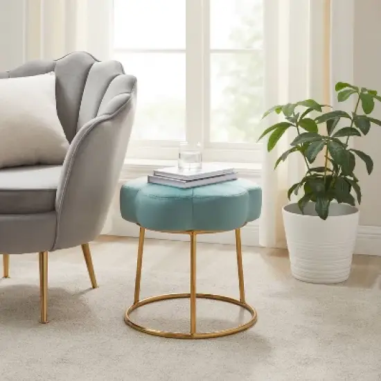 Seraphina Ottoman Stool Teal - Linon image {1}