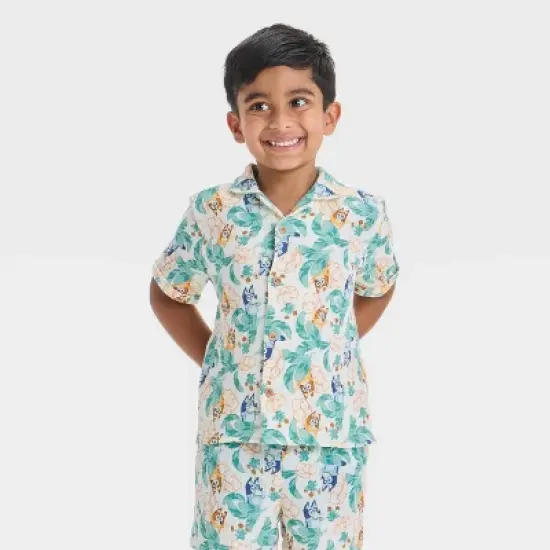 Toddler Boys' 2pc Bluey Woven Gauze Button-Up Top & Shorts Set - Ivory image {2}