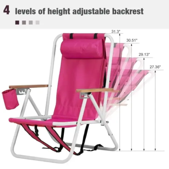 FURNIinspire Outdoor Portable Chair Set of 2 with Headrest Cup Holder and Backpack Straps for Outdoor Relaxation, Pink, 23"*21.7"*31.5" image {3}