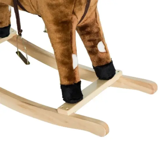 Qaba Kids Metal Plush Ride-On Rocking Horse Chair Toy With Nursery Rhyme Music - Dark Brown image {4}