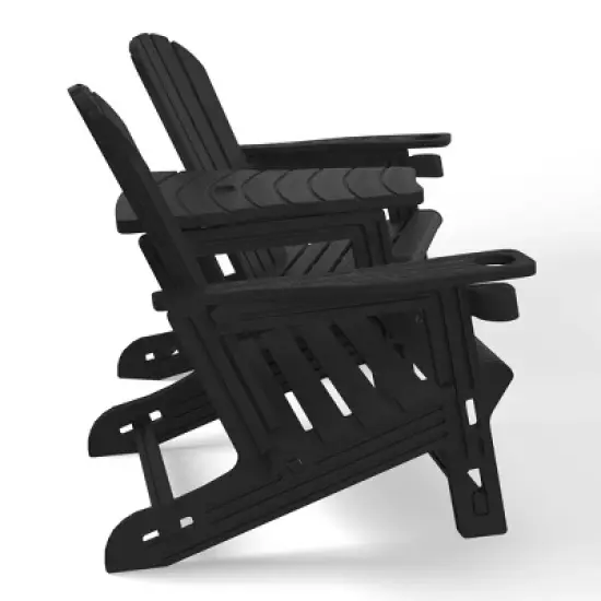 WestinTrends Azura Outdoor HDPE Adirondack Chairs With Connecting Table Tray (Set of 2), Navy Blue image {6}