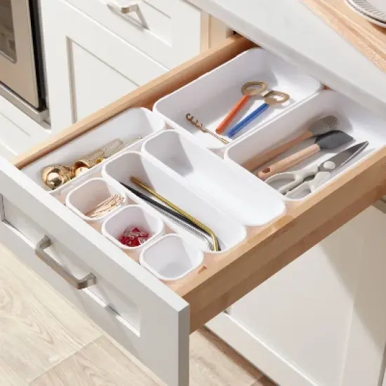 8pc Plastic Drawer Organizer Set White - Brightroom&trade;: Modern In-Drawer Flatware Storage, Multiple Compartments, Dishwasher-Safe image {1}