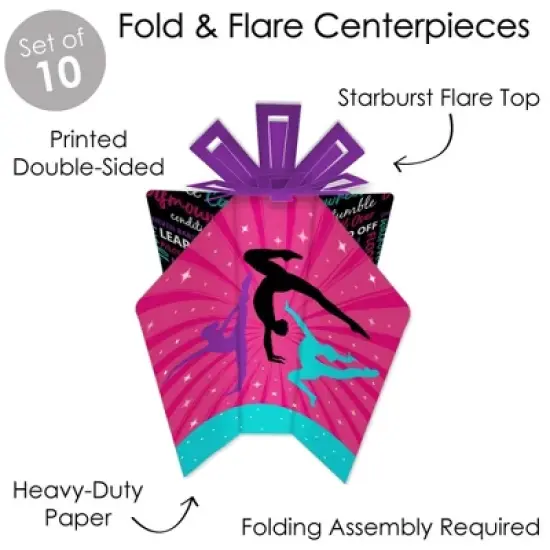 Big Dot of Happiness Tumble, Flip and Twirl - Gymnastics - Table Decorations - Birthday Party or Gymnast Party Fold and Flare Centerpieces - 10 Count image {2}