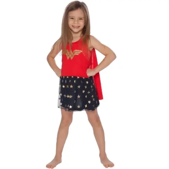 DC Comics Girls' Wonder Woman Glitter Logo Tank Nightgown with Detachable Cape image {3}