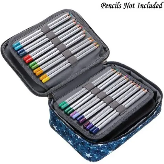 Zipper Pens Pencil Case with Pattern-Multi-functional Stationery Pencil Pouch (Star Blue) image {4}