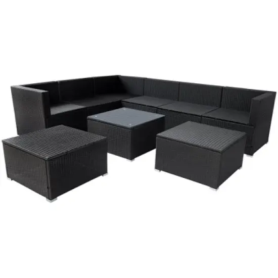 9pc Wicker Patio Seating Set with Cushions - Black/Beige - GODEER image {13}