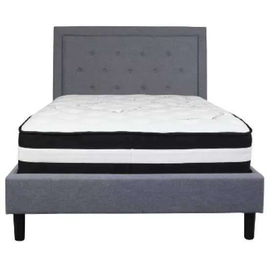 Flash Furniture Roxbury Full Size Tufted Upholstered Platform Bed in Light Gray Fabric with Pocket Spring Mattress image {3}