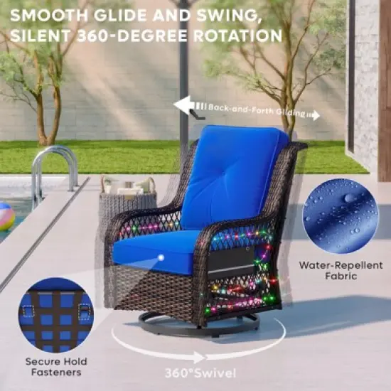 Bestier Wicker Patio Furniture Chair,Swivel Gliding Chair with LED Strip,Outdoor Swivel Rocking Chairs with 4"Anti-Slip Cushions for Deck,Porch&Garden image {5}