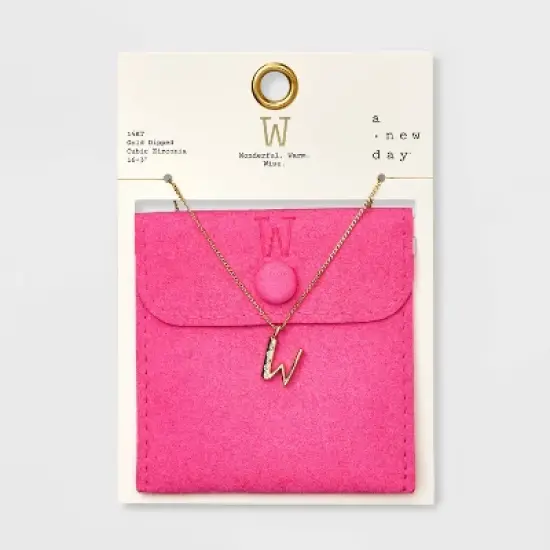 Gold Dipped Cubic Zirconia Initial Pendant Necklace - A New Day&trade; Gold image {26}