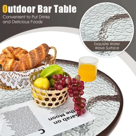Costway 3 PCS Outdoor Patio Bar Table Stool Set Height Tempered Glass Top image {8}