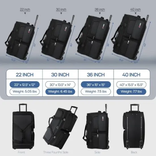 NEW YORK XPRESS TB-328 Rolling Duffel Bag with Wheels, Retractable Handle, Foldable (22", 30", 36", 40")) image {2}