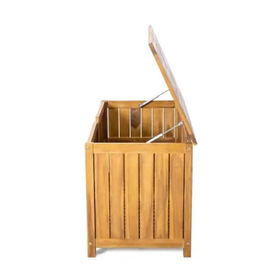47" Acacia Wood Deck Storage Box with Hydraulic Lid & Slatted Panels,76-Gallon Outdoor Chest for Patio or Garden-The Pop Home image {4}
