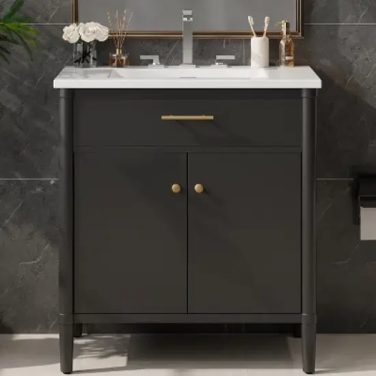 Christopher Knight Home Kachina Modern 31" Bathroom Vanity with Ceramic Sink, 2 Doors and Adjustable Shelf image {8}