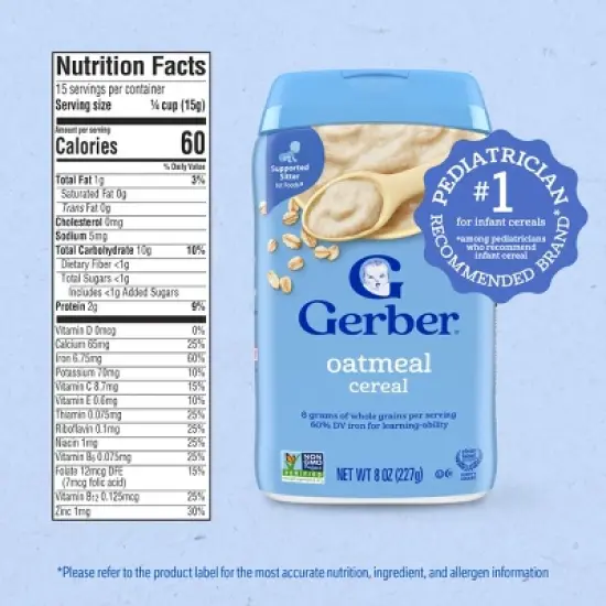 Gerber Baby Food Stage 1 Single Grain Oatmeal Baby Cereal - 8oz image {7}