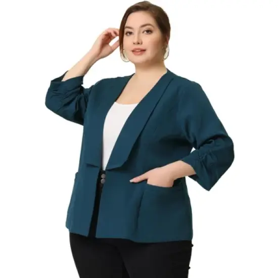 Agnes Orinda Women's Plus Size Fashion Formal with 3/4 Pleated Sleeves and Shawl Collar Blazers image {9}