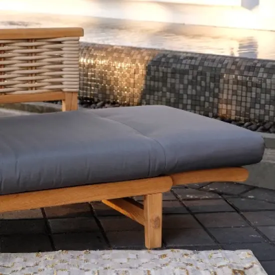 Cambridge Casual Auburn Teak & Wicker Outdoor Patio Daybed with Cushion Brown/Blue image {5}