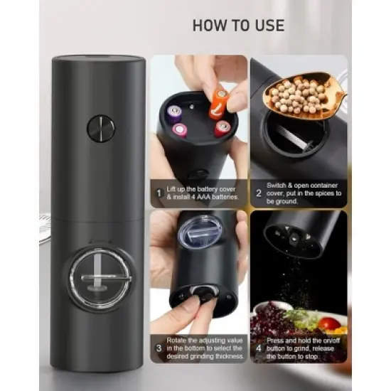 MOVSSOU Salt and Pepper Grinder Set Adjustable Coarseness Automatic Battery Powered image {2}