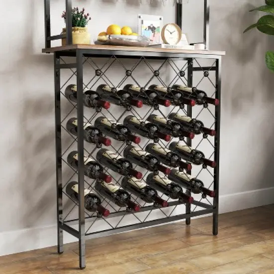 DOMETOUR Industrial Wine Rack Bar Table, 3-Tier Liquor Bottle and Glass Holder with Storage, Metal & Wood Organizer for Home Kitchen & Dining Room image {5}