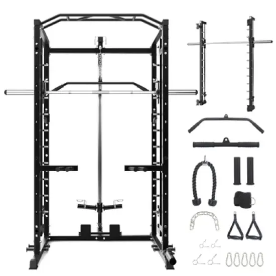 ODK Power Cage with Smithbar, 1600 Lbs Power Rack with LAT Pulldown, Multi-Functional Squat Rack, Power Cage for Home Gym Equipment image {8}