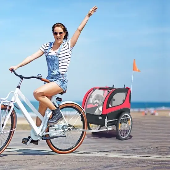 Costway Dog Bike Trailer Foldable Pet Cart with 3 Entrances  for Travel Grey/Red/Blue image {2}