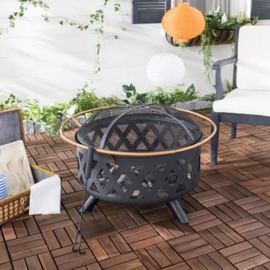 Bryce Round Outdoor Fire Pit - PIT2003 - Copper/Black - Safavieh image {1}