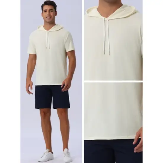 INSPIRE CHIC Men's Casual Short Sleeve Solid Color Drawstring Hooded T Shirts image {3}