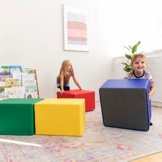 ECR4Kids SoftZone Square Foam Ottoman, Flexible Seating, 12in Seat Height, 4-Piece image {4}
