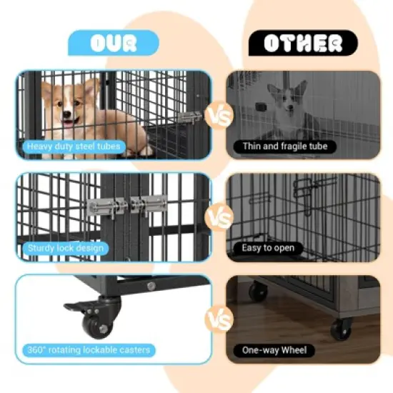 Dog Crate for Large Dogs, Chew-Resistant Dog Kennel with Double Door & Lockable Wheels image {3}
